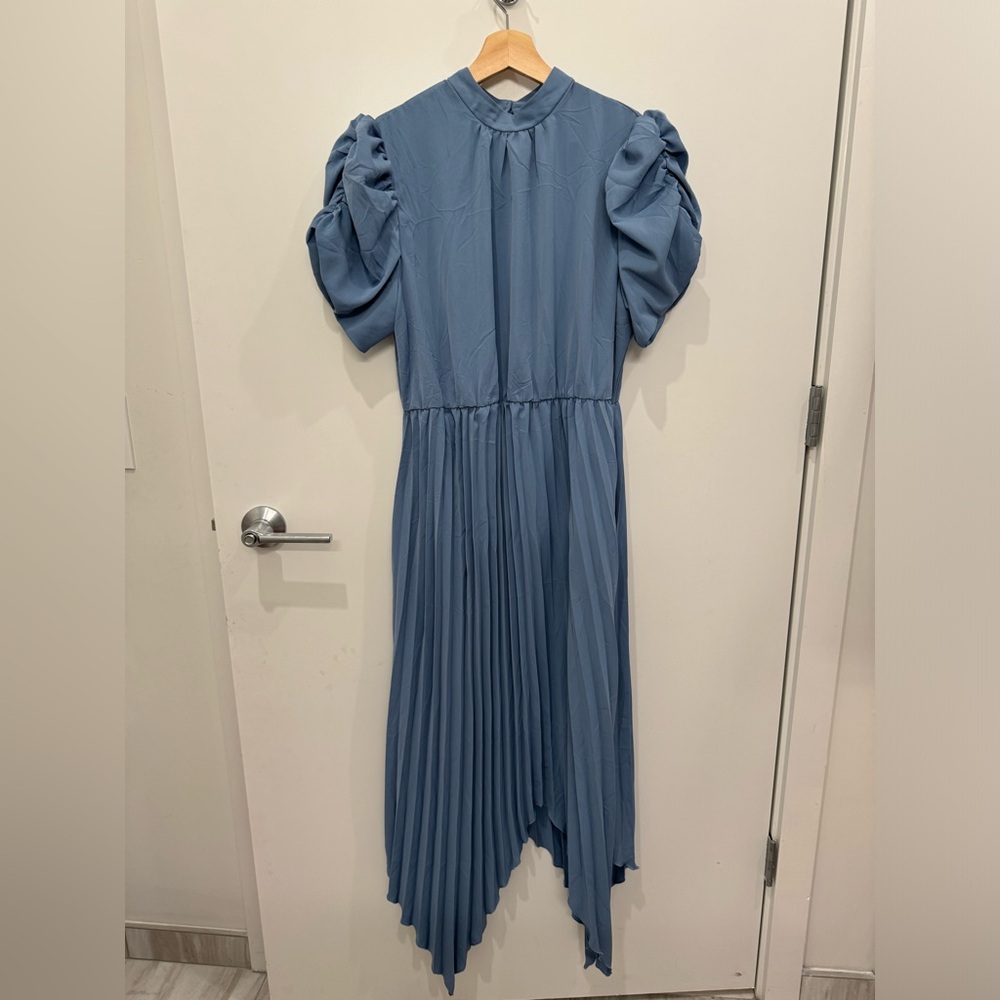 Blue pleated midi dress